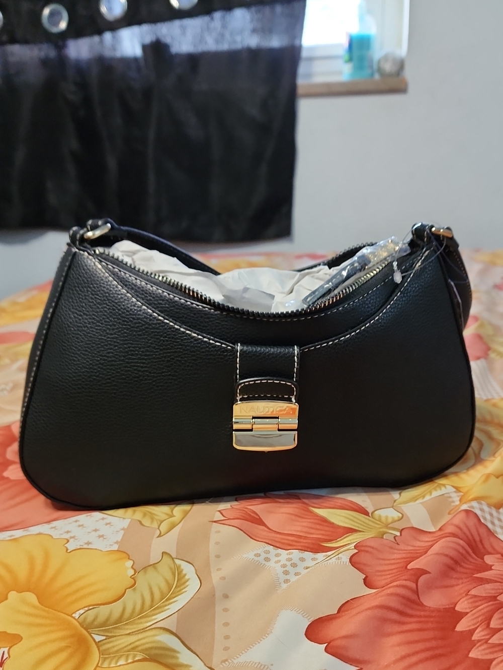 Nautica Black Mini Shoulder Bag with Gold-Tone Clasp